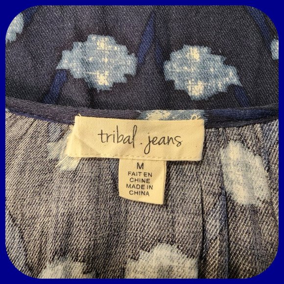 TRIBAL JEANS || Blue Boho Raglan Sleeve Top (SIZE M) - Picture 8 of 10